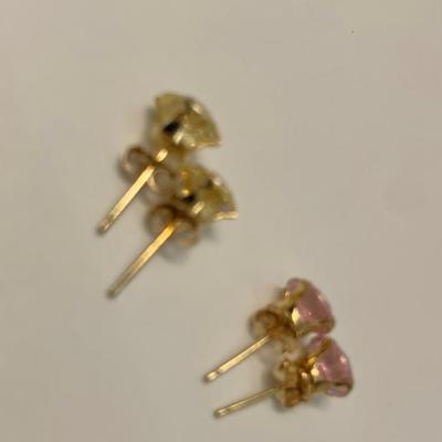 LOT 20: 14k Posts tw 1.9g  2 Pair Pink & Yellow CZ Studs