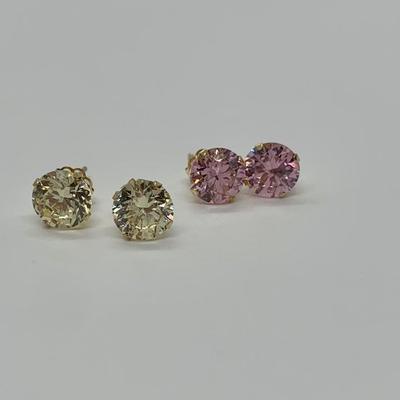 LOT 20: 14k Posts tw 1.9g  2 Pair Pink & Yellow CZ Studs