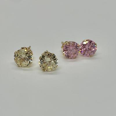 LOT 20: 14k Posts tw 1.9g  2 Pair Pink & Yellow CZ Studs