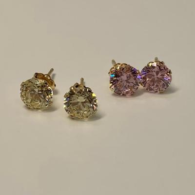 LOT 20: 14k Posts tw 1.9g  2 Pair Pink & Yellow CZ Studs