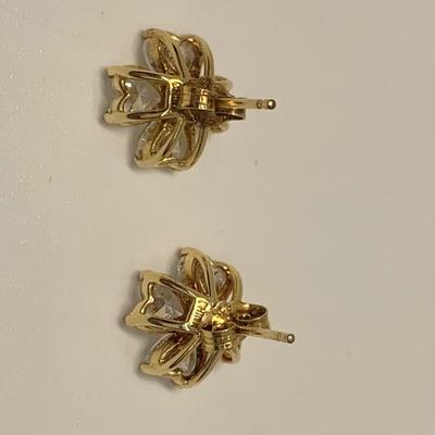 LOT 24: 925 Gold Vermeil Sterling Silver Cubic Zirconia Flower Design Pierced Earrings