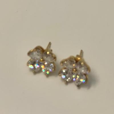 LOT 24: 925 Gold Vermeil Sterling Silver Cubic Zirconia Flower Design Pierced Earrings