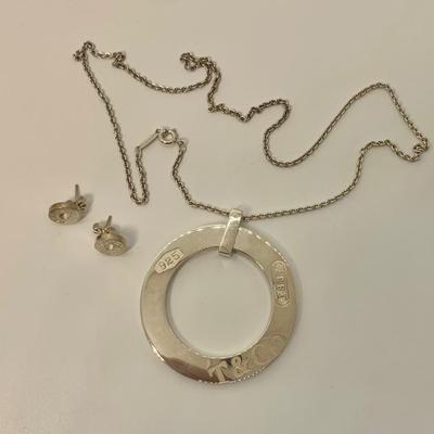 LOT 28: Hard to find Set! 23.4g Sterling Silver Tiffany & Co. 1837 Vintage Large Circle Pendant Necklace w/ 18" Chain &...