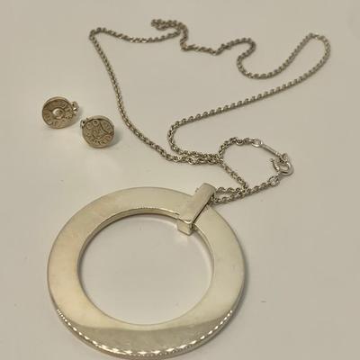 LOT 28: Hard to find Set! 23.4g Sterling Silver Tiffany & Co. 1837 Vintage Large Circle Pendant Necklace w/ 18