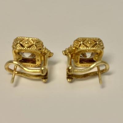 LOT 29: 925 Judith Ripka Cubic Zirconia Square Stone Pierced Lever Back Earrings