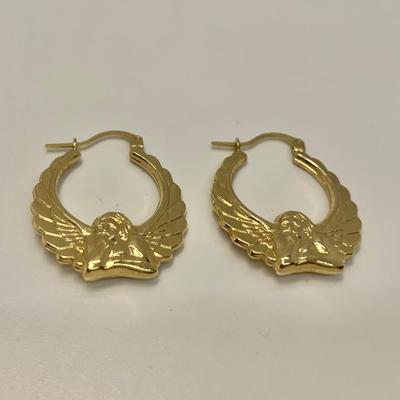 LOT 33: 14k MA 585 2.6g Michael Anthony Angel Yellow Gold Hoops