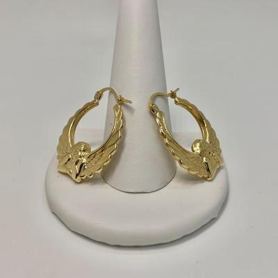 LOT 33: 14k MA 585 2.6g Michael Anthony Angel Yellow Gold Hoops