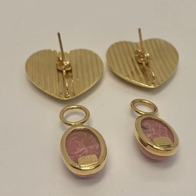 LOT 41: 14k 2.66g Heart Pierced Earrings w/Removable Rose Quartz Scarab Danglers 4.20g tw