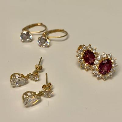 LOT 50: 14k 4.8g Pink Tourmaline & CZ Halo & 2 Pair CZ Pierced Earrings