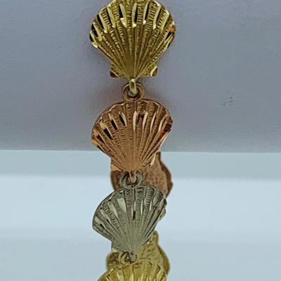 LOT 57: Tri-Color 14K Gold 7.5" "Shell" Bracelet - 9.32 gtw