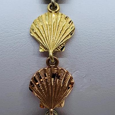 LOT 57: Tri-Color 14K Gold 7.5" "Shell" Bracelet - 9.32 gtw