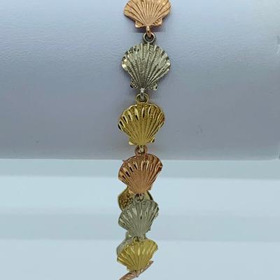 LOT 57: Tri-Color 14K Gold 7.5" "Shell" Bracelet - 9.32 gtw