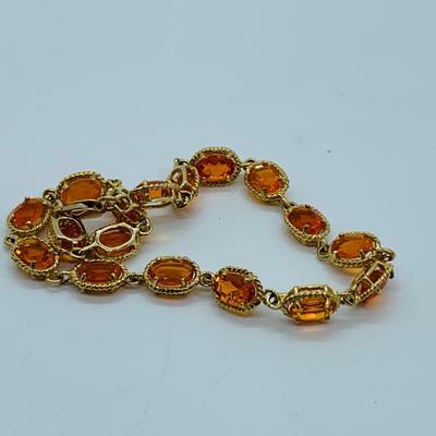 LOT 60: Padparadscha Sapphire 14K Gold 7.5" Tennis Bracelet - 6.2 gtw (One Stone Different than the Rest)