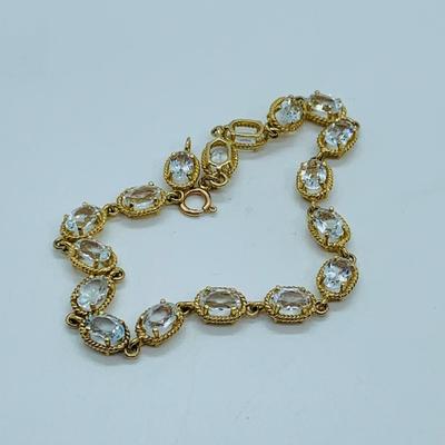 LOT 61: Light Aquamarine 14K Gold 7.5" Tennis Bracelet  - 7.01 gtw
