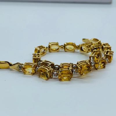 LOT 68: Yellow Gemstone 14K Gold 7.5" Tennis Bracelet - 11.14 gtw
