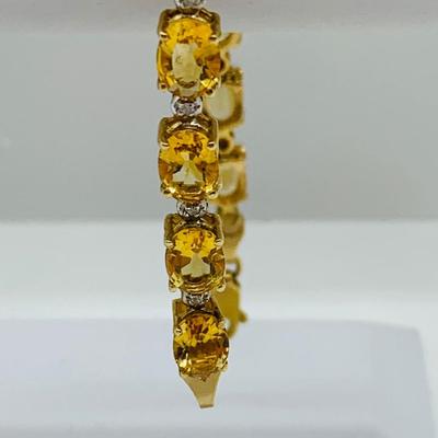 LOT 68: Yellow Gemstone 14K Gold 7.5" Tennis Bracelet - 11.14 gtw