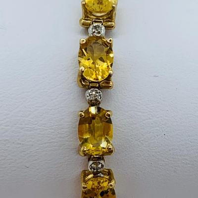 LOT 68: Yellow Gemstone 14K Gold 7.5" Tennis Bracelet - 11.14 gtw