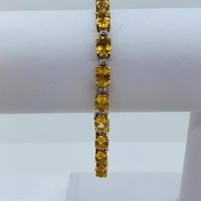 LOT 68: Yellow Gemstone 14K Gold 7.5" Tennis Bracelet - 11.14 gtw