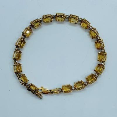 LOT 68: Yellow Gemstone 14K Gold 7.5" Tennis Bracelet - 11.14 gtw