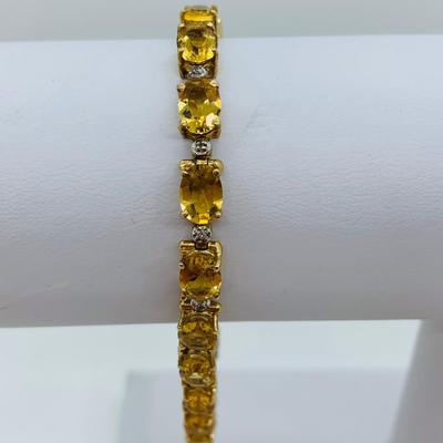 LOT 68: Yellow Gemstone 14K Gold 7.5" Tennis Bracelet - 11.14 gtw