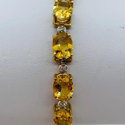 LOT 68: Yellow Gemstone 14K Gold 7.5" Tennis Bracelet - 11.14 gtw