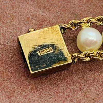 LOT  71: 14K Gold Rope Pearl Bracelet - 8" - 11.61 gtw