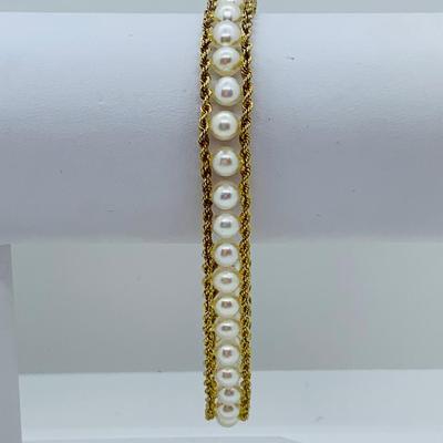 LOT  71: 14K Gold Rope Pearl Bracelet - 8" - 11.61 gtw