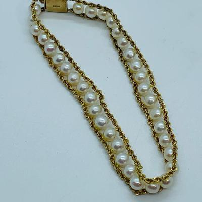 LOT  71: 14K Gold Rope Pearl Bracelet - 8" - 11.61 gtw