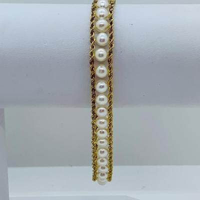 LOT  71: 14K Gold Rope Pearl Bracelet - 8" - 11.61 gtw