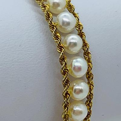 LOT  71: 14K Gold Rope Pearl Bracelet - 8" - 11.61 gtw