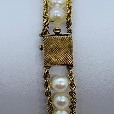 LOT  71: 14K Gold Rope Pearl Bracelet - 8" - 11.61 gtw