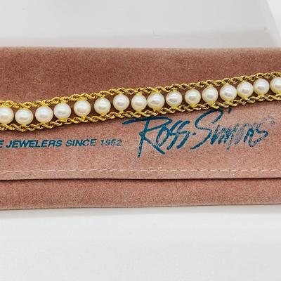 LOT  71: 14K Gold Rope Pearl Bracelet - 8" - 11.61 gtw