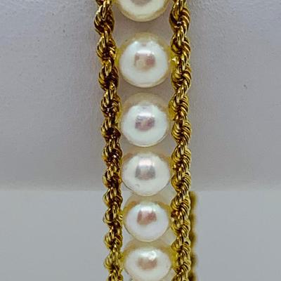 LOT  71: 14K Gold Rope Pearl Bracelet - 8" - 11.61 gtw