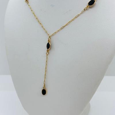 LOT 72: Black Onyx and 10K Gold "Y" Chain Necklace 18"  - 2.32 gtw