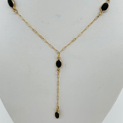 LOT 72: Black Onyx and 10K Gold "Y" Chain Necklace 18"  - 2.32 gtw