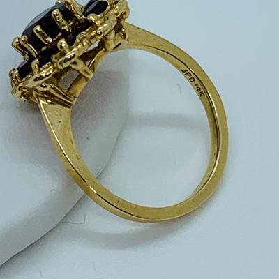 LOT 77: 14K Gold & Garnet Size 6 Ring Marked JFD - 4.24 gtw