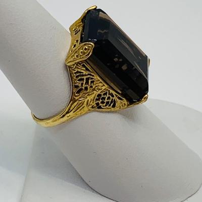 LOT 86: Brown Topaz & 14K Gold Cocktail Ring - Size 7.5 - 5.79 gtw