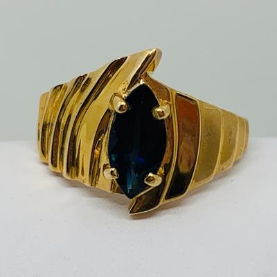 LOT 93: Blue Sapphire 14K Gold Size 7 Ring - 4.46 gtw