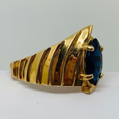 LOT 93: Blue Sapphire 14K Gold Size 7 Ring - 4.46 gtw