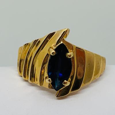 LOT 93: Blue Sapphire 14K Gold Size 7 Ring - 4.46 gtw