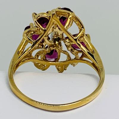 LOT 96: 14K Gold and Pink/Purple Sapphire w/ Diamond Chips Ring - Size 7 - 3.58 gtw
