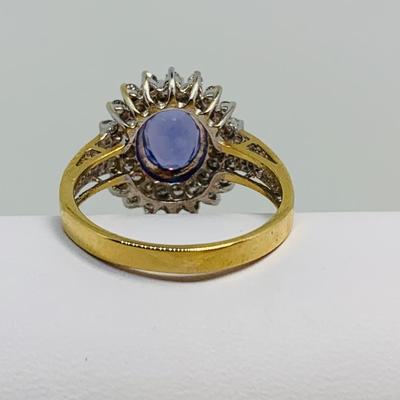 LOT 98: Nissko 14K Gold Tanzanite w/ Diamond Halo Ring - Size 7 - 3.44 gtw