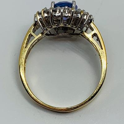 LOT 98: Nissko 14K Gold Tanzanite w/ Diamond Halo Ring - Size 7 - 3.44 gtw