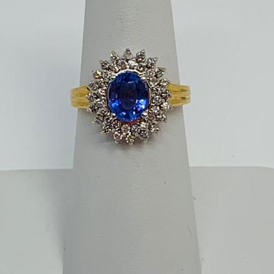 LOT 98: Nissko 14K Gold Tanzanite w/ Diamond Halo Ring - Size 7 - 3.44 gtw