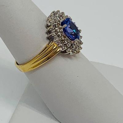 LOT 98: Nissko 14K Gold Tanzanite w/ Diamond Halo Ring - Size 7 - 3.44 gtw