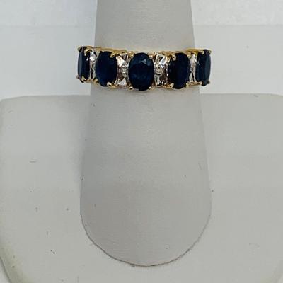 LOT 104: 14K Gold Ring - Blue Sapphire w/ Diamond Accents - Size 8 - 3 gtw