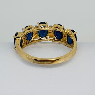 LOT 104: 14K Gold Ring - Blue Sapphire w/ Diamond Accents - Size 8 - 3 gtw