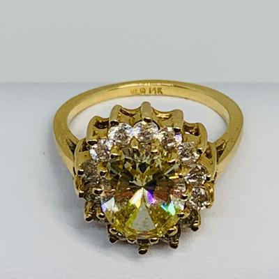 LOT 109: 14K Gold  Lemon Citrine with CZ halo  Size 6 Ring - 5 gtw