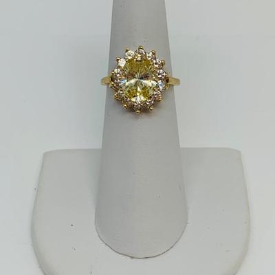 LOT 109: 14K Gold  Lemon Citrine with CZ halo  Size 6 Ring - 5 gtw