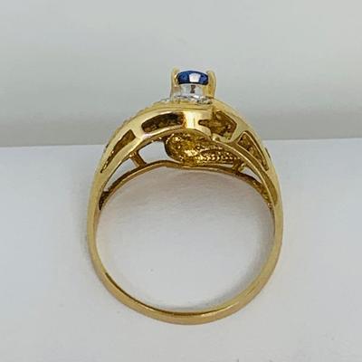 LOT 117: 14K Gold Ring - Tanzanite & Diamonds - Size 7.5 - 3.35 gtw